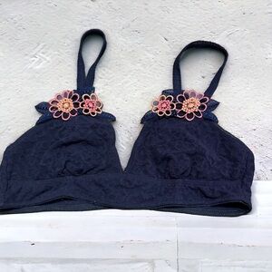 Aerie navy bralette with  floral embroidery M
